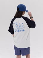 Play Wild kids quick-dry raglan tee in white and navy, back view